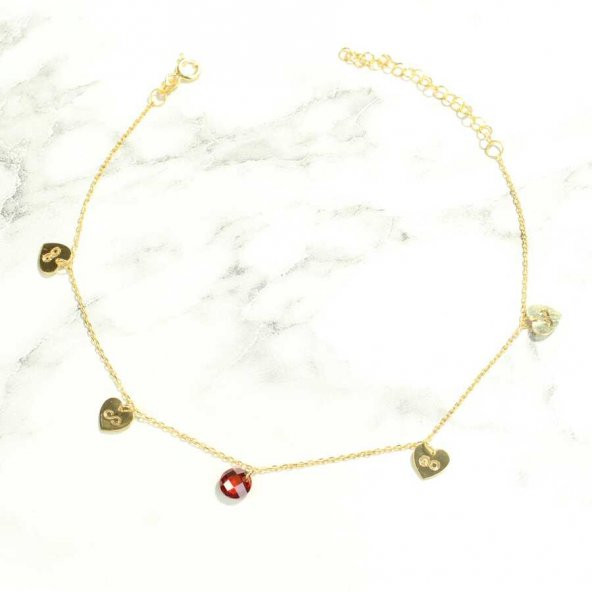 925 Ayar Gümüş Yuvarlak Yakut Taşlı Kalp & Sonsuzluk Modeli Halhal