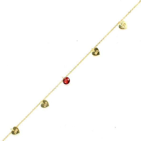 925 Ayar Gümüş Yuvarlak Yakut Taşlı Kalp & Sonsuzluk Modeli Halhal - 2