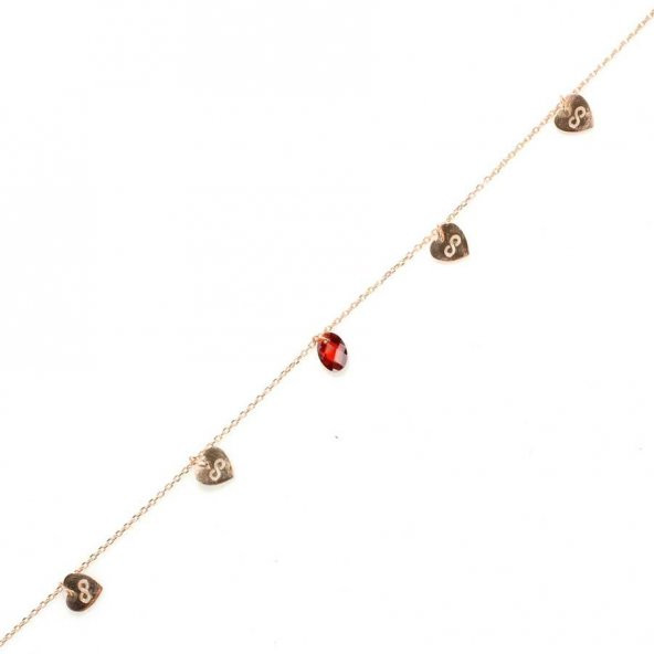 925 Ayar Gümüş Damla Yakut Taşlı Kalp & Sonsuzluk Modeli Halhal