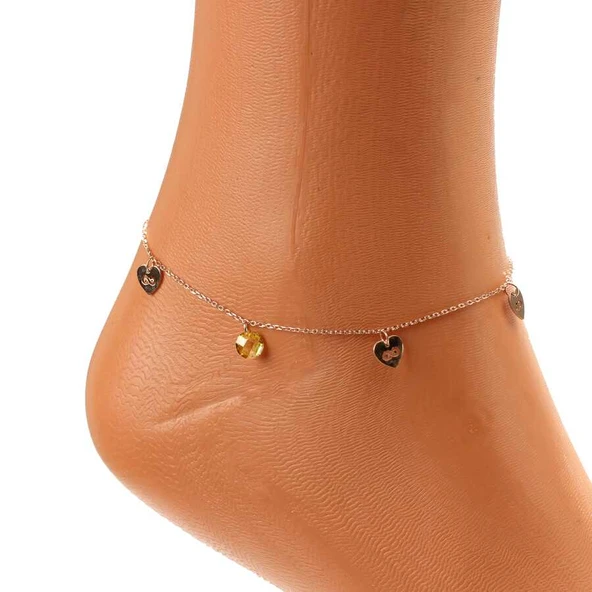 925 Ayar Gümüş Limon Kuvars Taşlı Kalp & Sonsuzluk Modeli Halhal - Resim 2