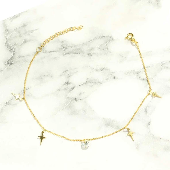 925 Ayar Gümüş Zirkon Taşlı Kuzey Yıldızı Modeli Halhal - Resim 3