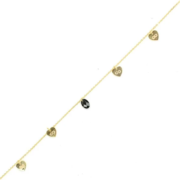 925 Ayar Gümüş Oniks Taşlı Kalp & Sonsuzluk Modeli Halhal - Resim 2