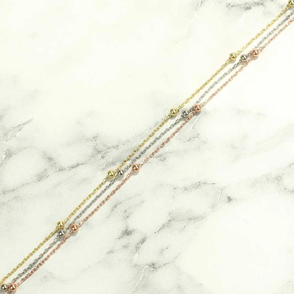 925 Ayar Gümüş 3 Renk Zincir & Toplu Halhal - Resim 3