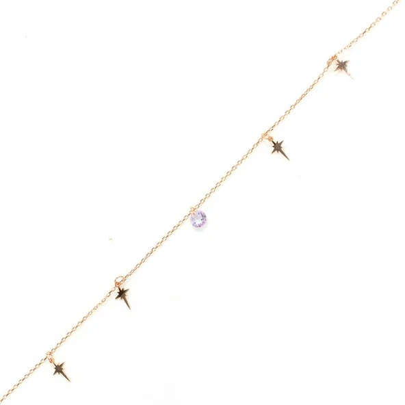 925 Ayar Gümüş Ametist Taşlı Kuzey Yıldızı Modeli Halhal ürün görseli 1