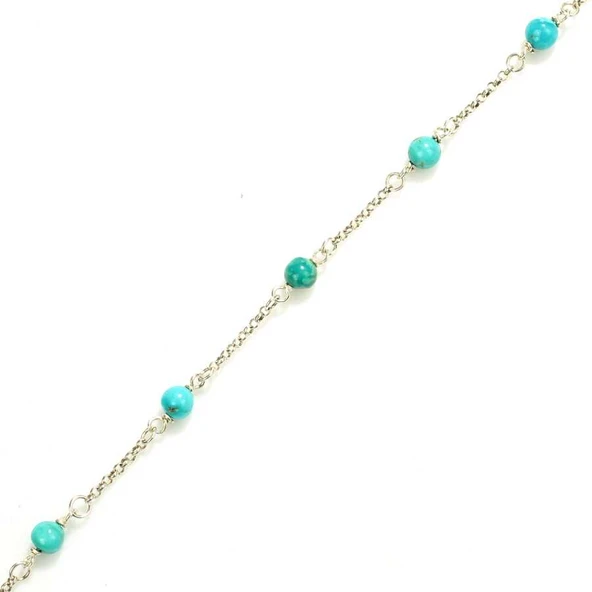 925 Ayar Gümüş 8 Adet Turkuaz Halhal - Resim 4