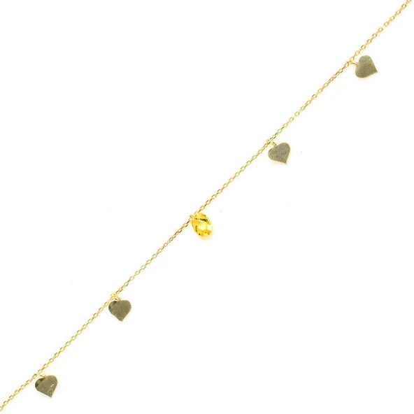 925 Ayar Gümüş Limon Kuvars Taşlı Kalp Modeli Halhal ürün görseli