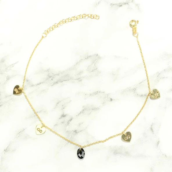 925 Ayar Gümüş Oniks Taşlı Kalp & Sonsuzluk Modeli Halhal - Resim 4