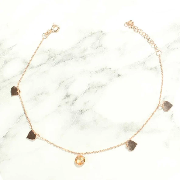 925 Ayar Gümüş Sitrin Taşlı Kalp Modeli Halhal - Resim 3