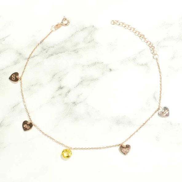 925 Ayar Gümüş Limon Kuvars Taşlı Kalp & Sonsuzluk Modeli Halhal - Resim 3