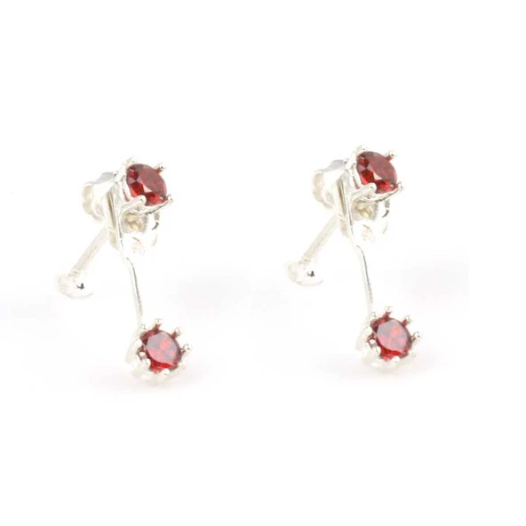 925 Ayar Gümüş Çift Taş Garnet  Taşlı Küpe - Resim 4