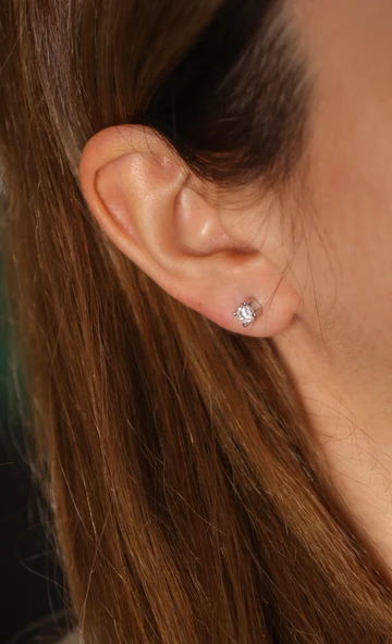 Gümüş Tektaş Küpe 0,45 crt - Resim 2