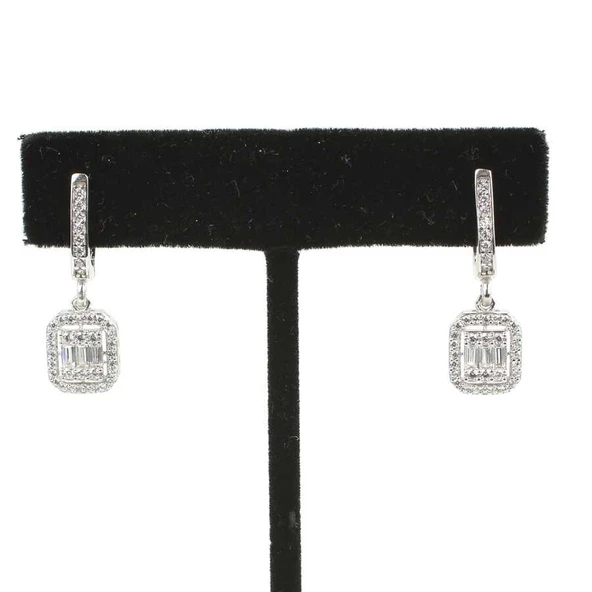 925 Ayar Gümüş Kare Model Baget Taş Küpe - Resim 2