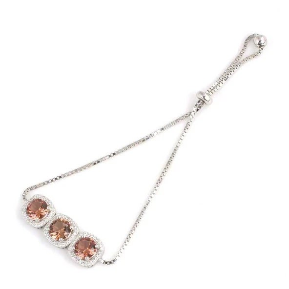 925 Ayar Gümüş Kare Taşlı Üçlü Küp Zincirli Asansör Bileklik - Resim 2