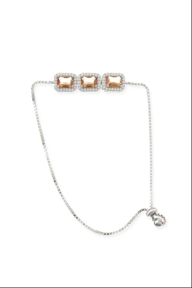 925 Ayar Gümüş Dikdörtgen Taşlı Asansörlü Bileklik - Resim 4