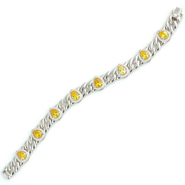 925 Ayar Gümüş Damla Sitrin Taşlı Bileklik - Resim 2