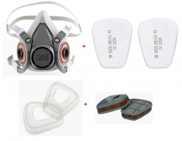 3M 6200 Yarım Yüz Maskesi + 3M 6059 Abek Filtre + 3M 5925 P2 Filtre +K501 Kapak - 2