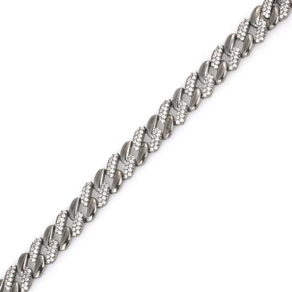 Gümüş Beyaz Zirkon Taşlı Gurmet Zincir Bileklik - Resim 3