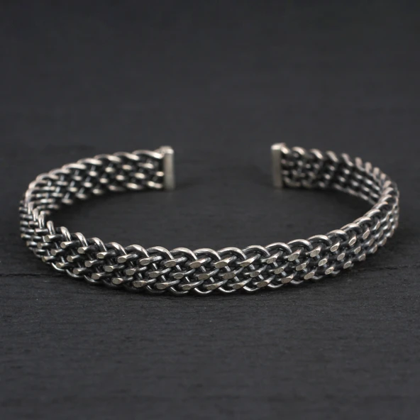 925 Ayar Gümüş Burgu Telli Unisex Bileklik - Resim 2