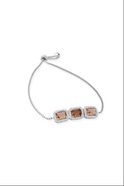 925 Ayar Gümüş Dikdörtgen Taşlı Asansörlü Bileklik - Resim 3