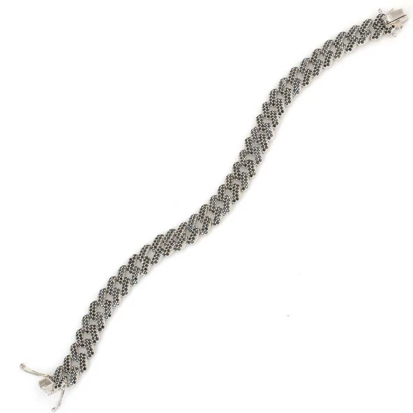 Gümüş Siyah Taşlı Gurmet Zincir Bileklik ürün görseli 1