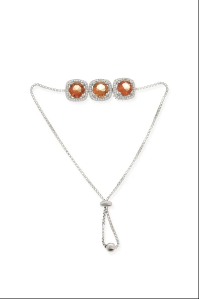 925 Ayar Gümüş Kare Taşlı Üçlü Küp Zincirli Asansör Bileklik - Resim 4