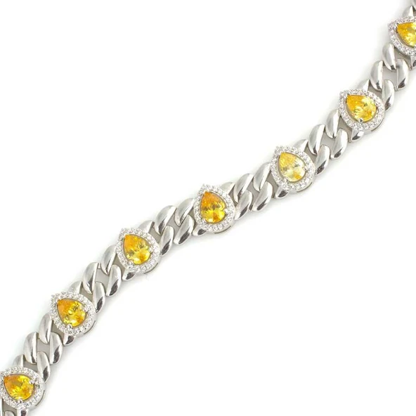 925 Ayar Gümüş Damla Sitrin Taşlı Bileklik - Resim 3