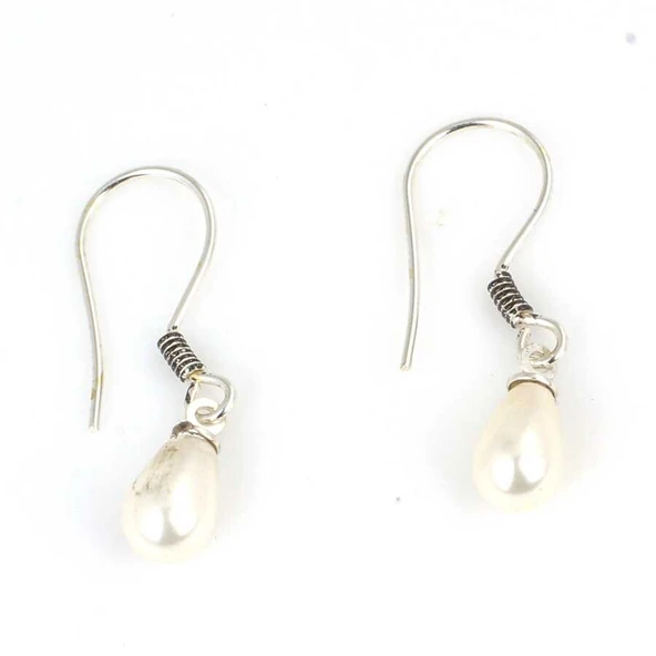 925 Ayar Gümüş Damla İnci Sallantılı Küpe ürün görseli 1