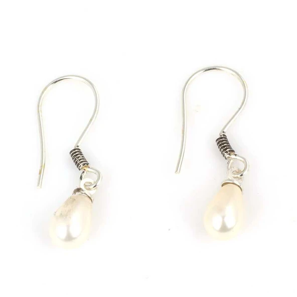 925 Ayar Gümüş Damla İnci Sallantılı Küpe - Resim 2