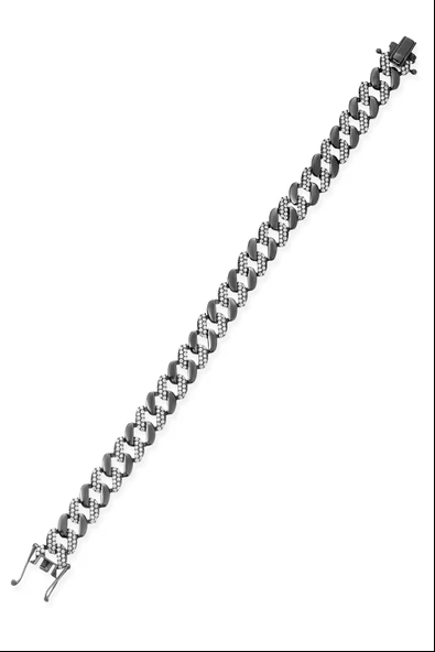 Gümüş Beyaz Zirkon Taşlı Gurmet Zincir Bileklik - Resim 5