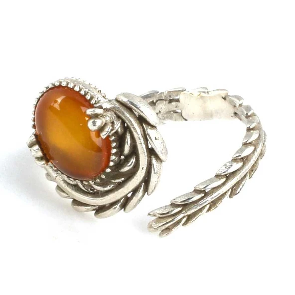 925 Ayar Gümüş Kapüşon Oval Akik Taşlı Sarmaşık Yüzük - Resim 5