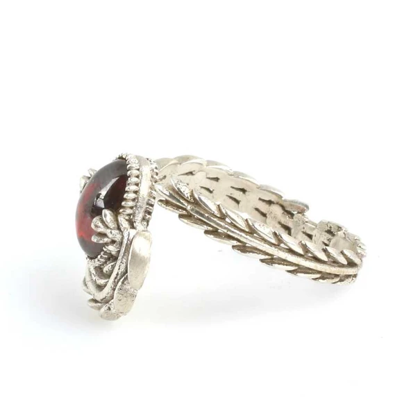 925 Ayar Gümüş Kapüşon Oval Garnet Taşlı Sarmaşık Yüzük - Resim 5