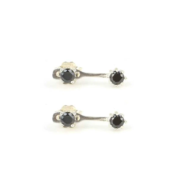 925 Ayar Gümüş Oniks Taşlı Çift Taşlı Küpe - Resim 2