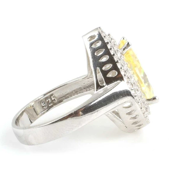 925 Ayar Gümüş Damla Sitrin Anturaj Taşlı Yüzük - Resim 3