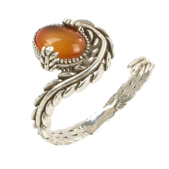 925 Ayar Gümüş Kapüşon Oval Akik Taşlı Sarmaşık Yüzük ürün görseli