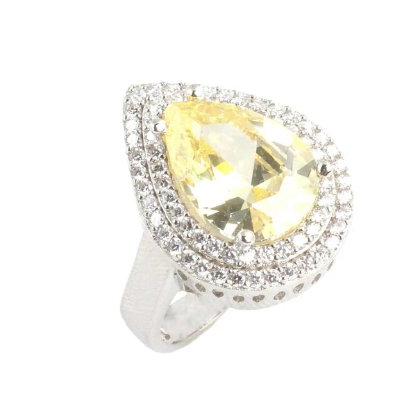 925 Ayar Gümüş Damla Sitrin Anturaj Taşlı Yüzük ürün görseli