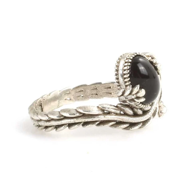 925 Ayar Gümüş Kapüşon Oval Onix Taşlı Sarmaşık Yüzük - Resim 3