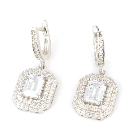 925 Ayar Gümüş Baget Taşlı Küpe - Resim 2