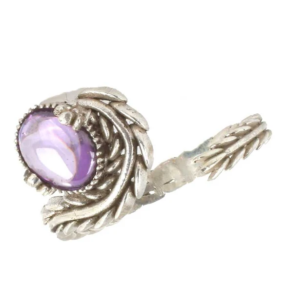 925 Ayar Gümüş Kapüşon Oval Ametist Taşlı Sarmaşık Yüzük - Resim 4