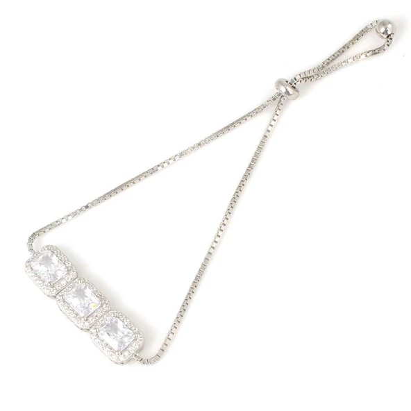 925 Ayar Gümüş Dikdörtgen Zirkon Taşlı Asansörlü Bileklik ürün görseli