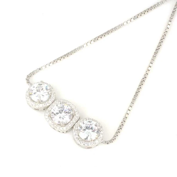 925 Ayar Gümüş Kare ve Yuvarlak Zirkon Taşlı Asansörlü Bileklik - Resim 2