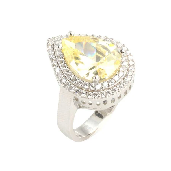 925 Ayar Gümüş Damla Sitrin Anturaj Taşlı Yüzük - Resim 5