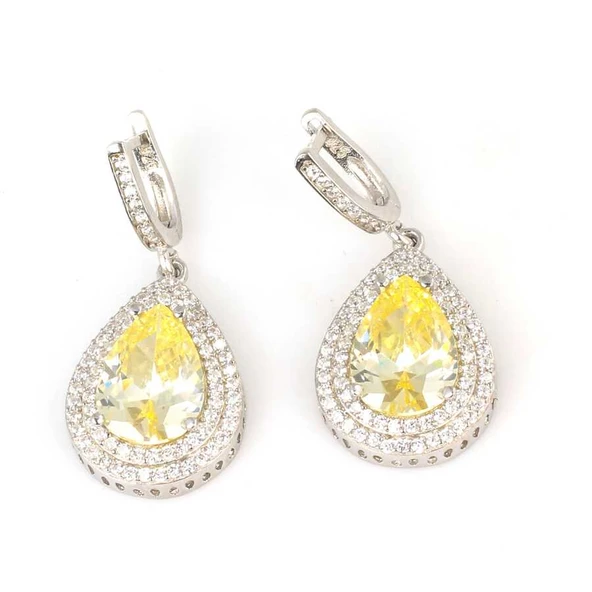 925 Ayar Gümüş Damla Sitrin Taşlı Küpe ürün görseli 1