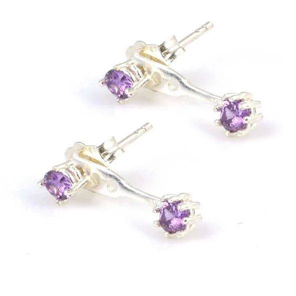 925 Ayar Gümüş Ametist Taşlı Çift Taşlı Küpe ürün görseli