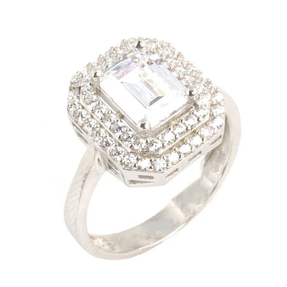 925 Ayar Gümüş Zirkon Baget Taşlı Yüzük - Resim 2