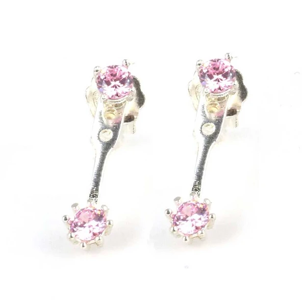 925 Ayar Gümüş Pembe Kuvars Taşlı Çift Taşlı Küpe ürün görseli 1