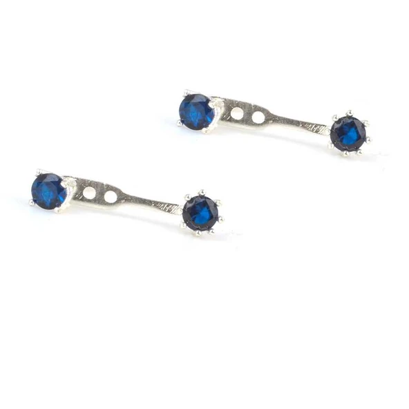 925 Ayar Gümüş Safir Taşlı Çift Taşlı Küpe ürün görseli 1