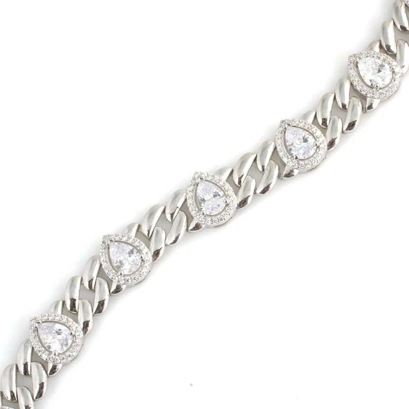 925 Ayar Gümüş Damla Zirkon Taşlı Bileklik - Resim 2