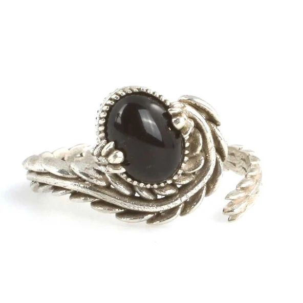 925 Ayar Gümüş Kapüşon Oval Onix Taşlı Sarmaşık Yüzük - Resim 2
