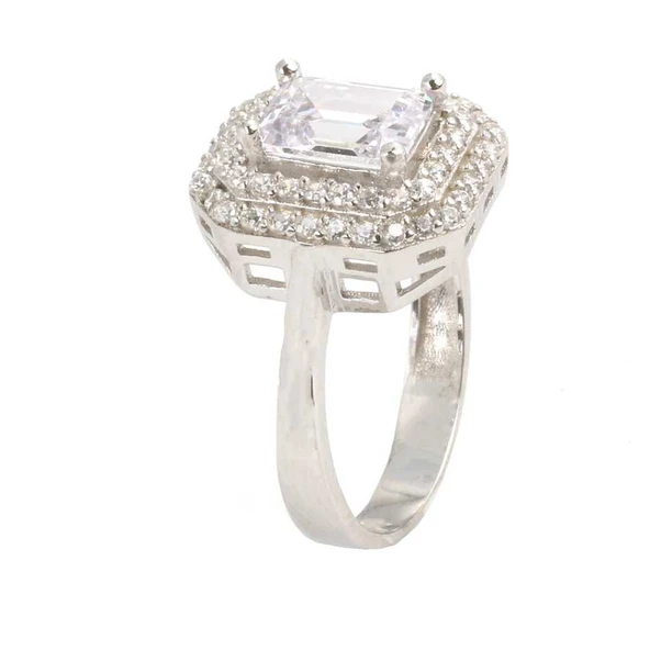 925 Ayar Gümüş Zirkon Baget Taşlı Yüzük - Resim 3