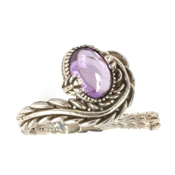 925 Ayar Gümüş Kapüşon Oval Ametist Taşlı Sarmaşık Yüzük - Resim 3